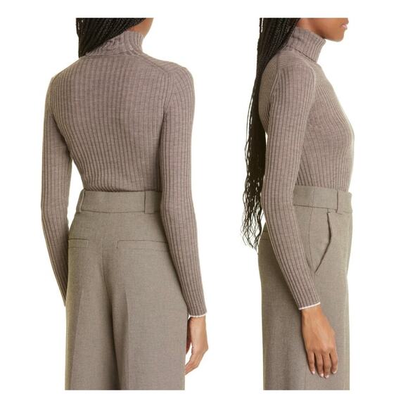 EUC By Malene Birger Reyne Ribbed Merino Wool Turtleneck Taupe Sweater Sz Large - Picture 5 of 16